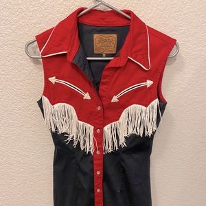 Fables By Barrie - Riley Fringe dress in red and navy (Pony Tales line)